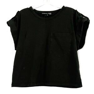 Veronica Beard Black Electra Roll Tab Pocket Tee Top - Large